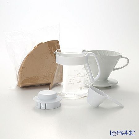 ハリオ V60用 セラミックドリッパー02セット XVDD-3012W 1～4杯用 【計量スプーン＆ペーパーフィルター 100枚付】
