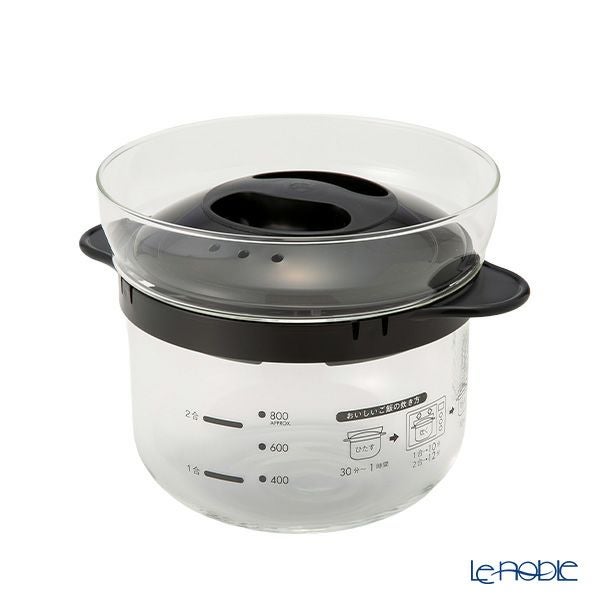 ハリオ ガラスのレンジご飯釜 1~2合用 計量カップ付き XRCN-2-B【電子レンジ用】