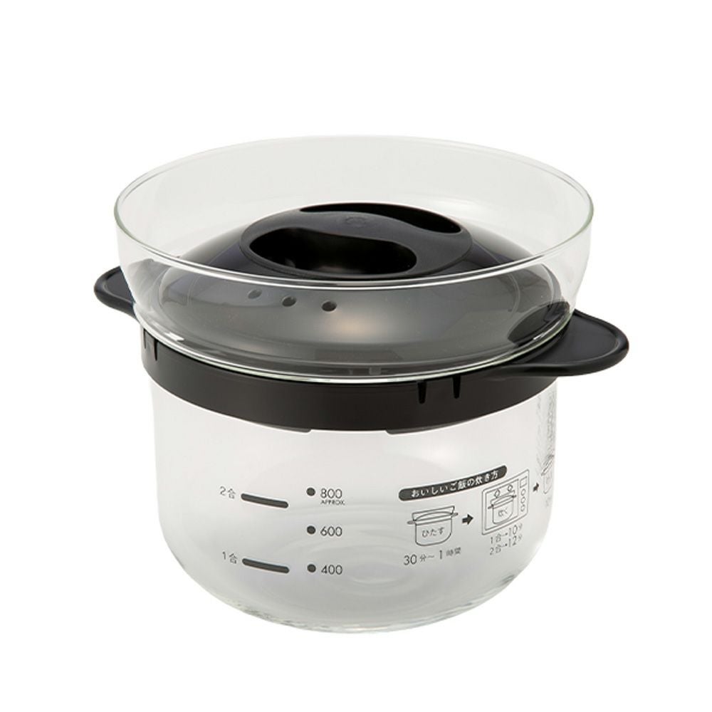 ハリオ ガラスのレンジご飯釜 1~2合用 計量カップ付き XRCN-2-B【電子レンジ用】