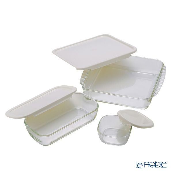 ハリオ スタッキング 耐熱ガラスコンテナ 7個セット スクエア HKOZ-8002-OW