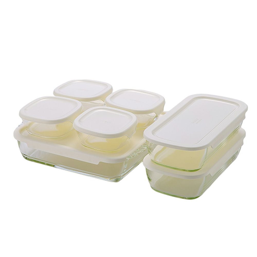 ハリオ スタッキング 耐熱ガラスコンテナ 7個セット スクエア HKOZ-8002-OW