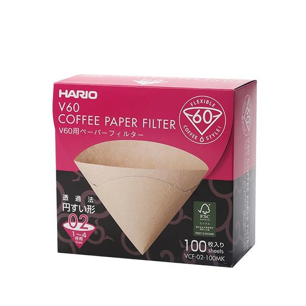 ハリオ式珈琲V60用ペーパーフィルター VCF-02-100MK フィルター みさらし 100枚
