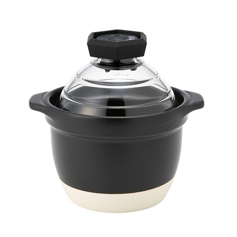 ハリオ フタがガラスのご飯釜 1-2合用 GNR-150-B-W【直火用】