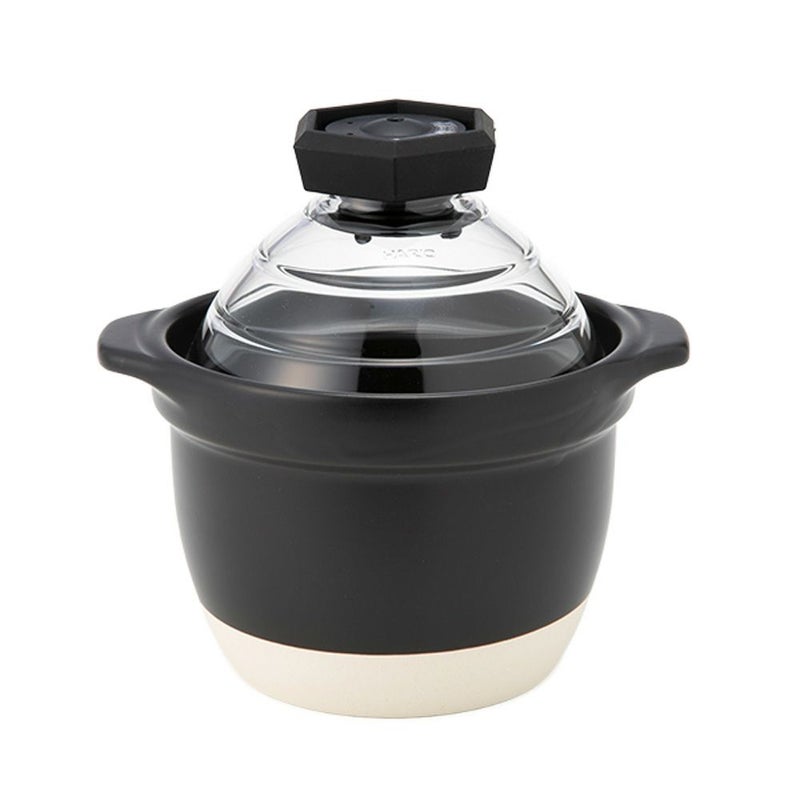 ハリオ フタがガラスのご飯釜 1-2合用 GNR-150-B-W【直火用】