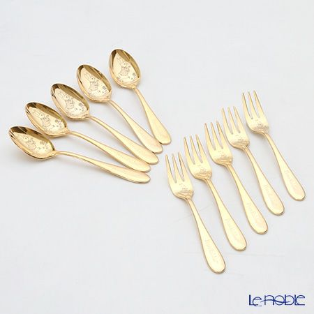 ピーターラビット PR-0253 皿中レーザー ティースプーン＆ケーキフォーク（金仕上） 10本セット