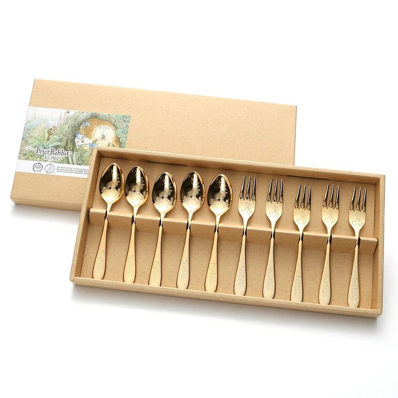 ピーターラビット PR-0253 皿中レーザー ティースプーン＆ケーキフォーク（金仕上） 10本セット