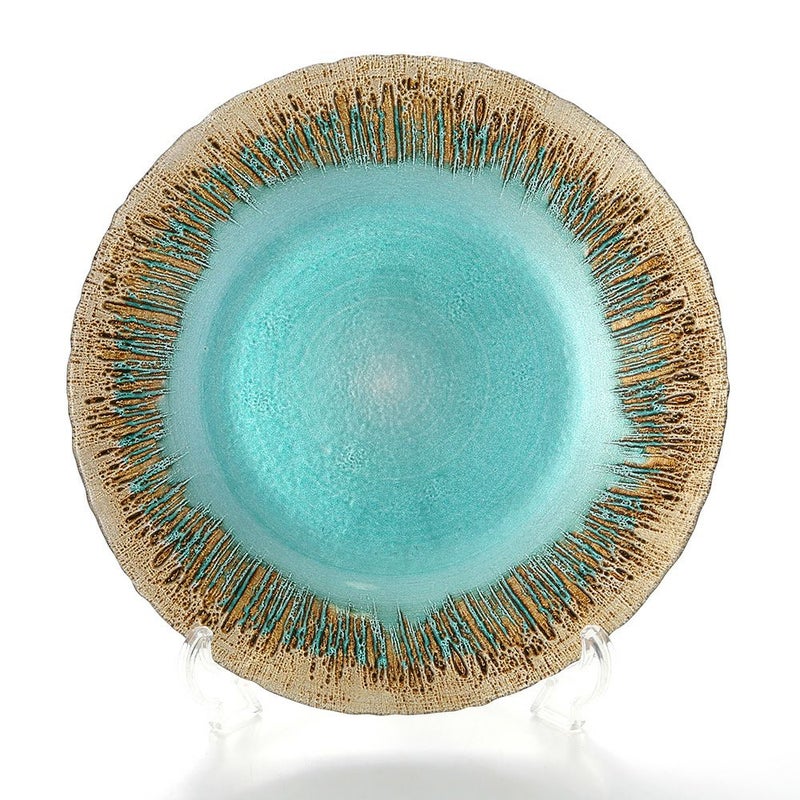 Vetro Felice ヴェトロ フェリーチェ フラッシュ プレート 28cm ターコイズブルー＆ゴールド