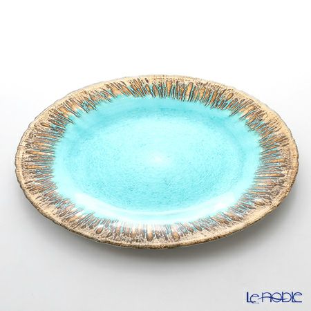 Vetro Felice ヴェトロ フェリーチェ フラッシュ プレート 33cm ターコイズブルー＆ゴールド