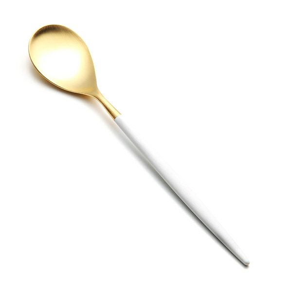 クチポール ミオ MIO ホワイト／ゴールド デザートスプーン マット仕上げ