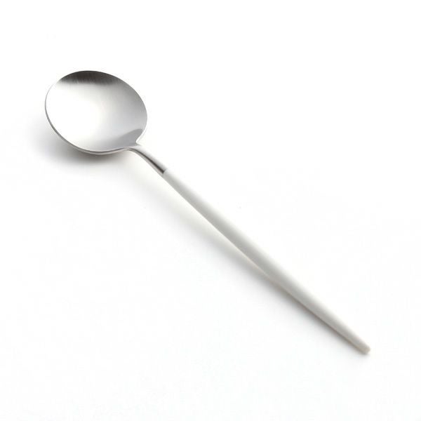 クチポール ゴア GOA ホワイト／シルバー デザートスプーン 18cm マット仕上げ