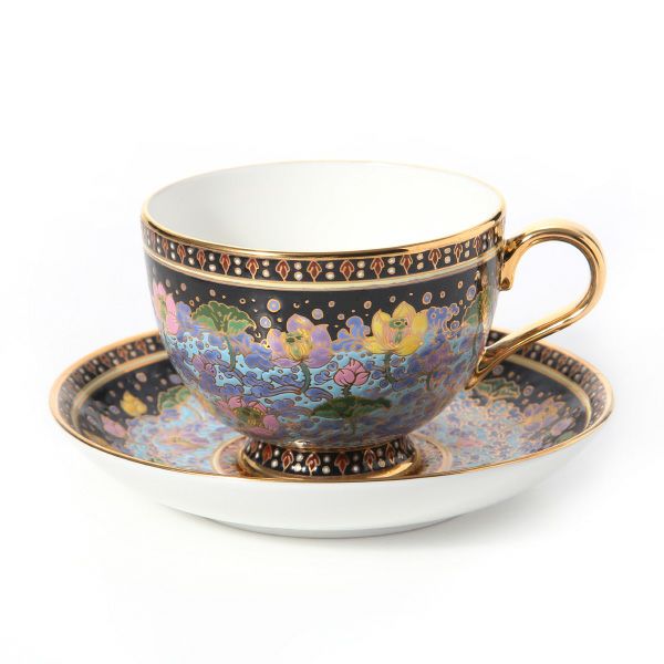 ブランベンジャロン工房 ティーカップ＆ソーサー ウォーターロータスブラック