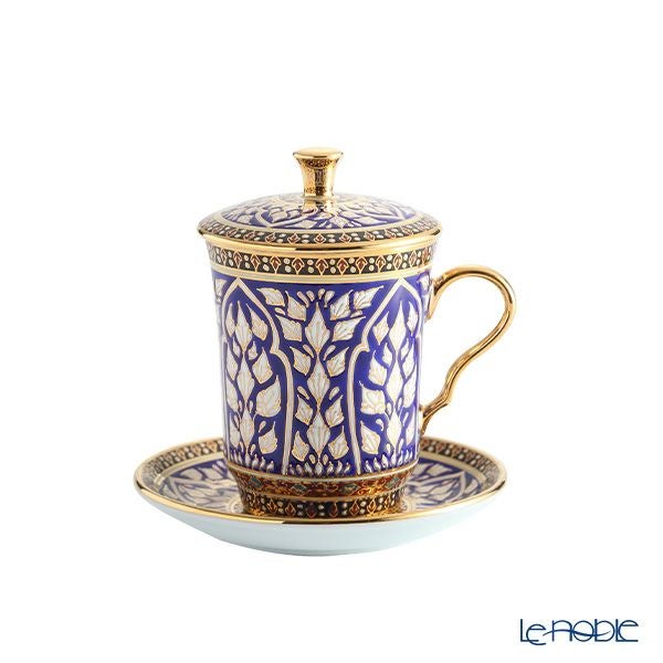 ブランベンジャロン工房 モカカップ＆ソーサー（蓋付） ロータスチャネルブルー 150ml