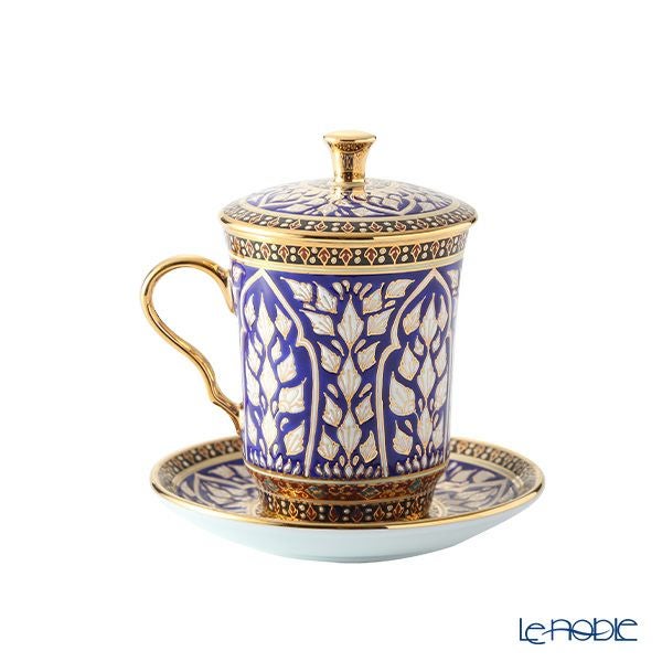 ブランベンジャロン工房 モカカップ＆ソーサー（蓋付） ロータスチャネルブルー 150ml