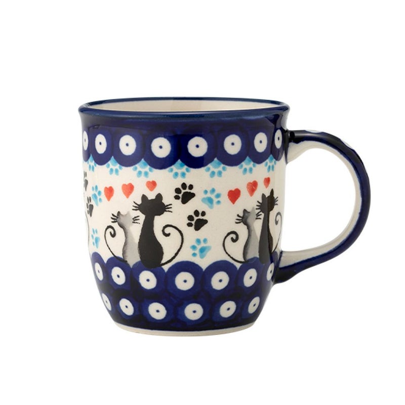 ポーリッシュポタリー（ポーランド陶器） ボレスワヴィエツ マグカップ 350ml／9.7cm 猫とハート 1105／A-1378A