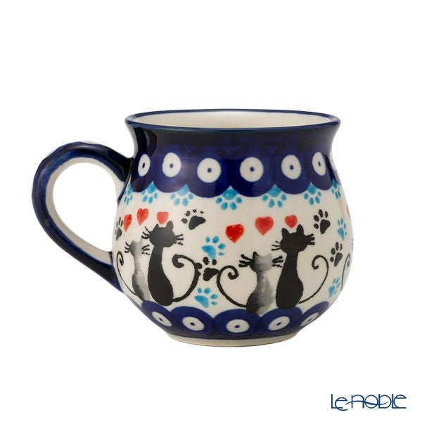 ポーリッシュポタリー（ポーランド陶器） ボレスワヴィエツ マグカップ 220ml／8cm 猫とハート 1452／A-1378A
