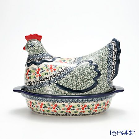 ポーリッシュポタリー（ポーランド陶器） ボレスワヴィエツ 蓋付ディッシュ（ニワトリ） 32.5cm 1773／1788／DU158