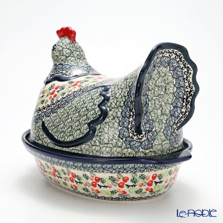 ポーリッシュポタリー（ポーランド陶器） ボレスワヴィエツ 蓋付ディッシュ（ニワトリ） 32.5cm 1773／1788／DU158