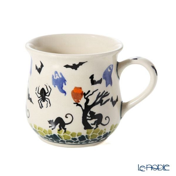 ポーリッシュポタリー（ポーランド陶器） ボレスワヴィエツ マグカップ 250ml／8.6cm お化け＆猫 ハロウィン 1599／DU-OK125