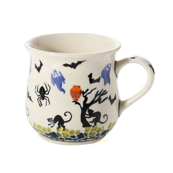 ポーリッシュポタリー（ポーランド陶器） ボレスワヴィエツ マグカップ 250ml／8.6cm お化け＆猫 ハロウィン 1599／DU-OK125