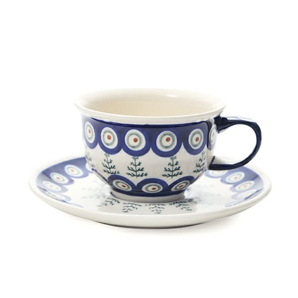 ポーリッシュポタリー（ポーランド陶器） ボレスワヴィエツ ティーカップ＆ソーサー 220ml／16cm XMAS／クリスマス（もみの木）775／836／D-312