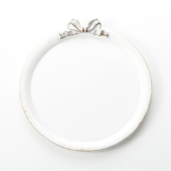 ソルディ フィレンツェ トレイ ラウンド 20cm ホワイト／シルバーリボン D216