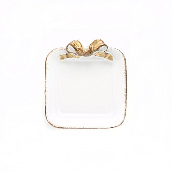 ソルディ フィレンツェ コースター スクエア ホワイト／ゴールドリボン 10×11cm F100