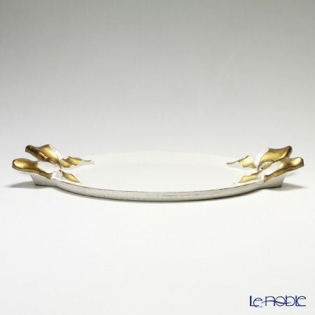 ソルディ フィレンツェ トレイ ラウンド 38×47cm リボン ホワイト／ゴールド 1000