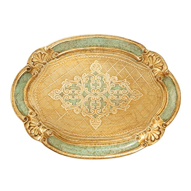 ソルディ フィレンツェ トレイ オーバル 22×30cm グリーン／ゴールド 12／GTR-1