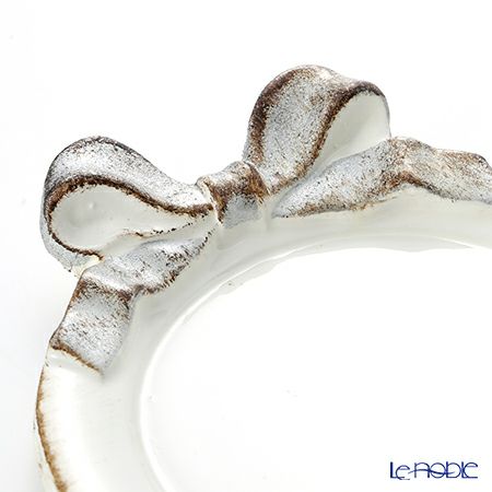 ソルディ フィレンツェ ミニトレイ／コースター ラウンド ホワイト／シルバー リボン 1020