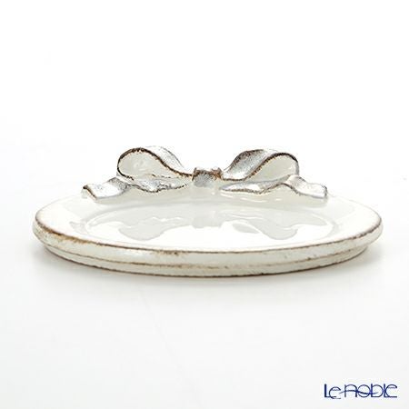 ソルディ フィレンツェ ミニトレイ／コースター ラウンド ホワイト／シルバー リボン 1020