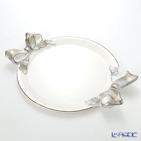 ソルディ フィレンツェ トレイ ラウンド 38×47cm ホワイト／シルバー リボン 1000