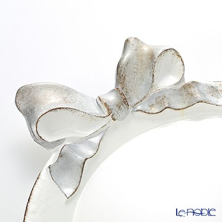 ソルディ フィレンツェ トレイ ラウンド 38×47cm ホワイト／シルバー リボン 1000