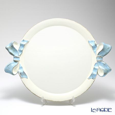 ソルディ フィレンツェ トレイ ラウンド 45×55cm リボン ホワイト／ライトブルー 1001
