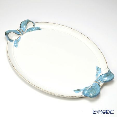 ソルディ フィレンツェ トレイ オーバル 36×51cm リボン ホワイト／ライトブルー 1004