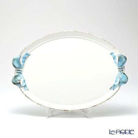 ソルディ フィレンツェ トレイ オーバル 30×43cm リボン ホワイト／ライトブルー 1003