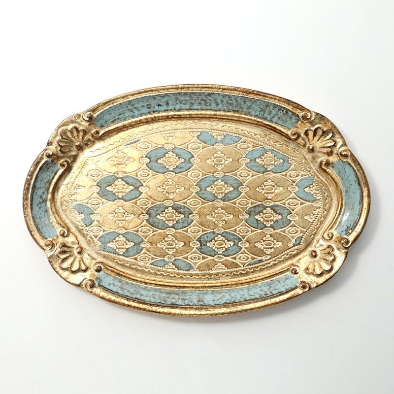 ソルディ フィレンツェ トレイ（S） オーバル 17×26cm ライトブルー／ゴールド 12／T-0