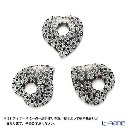 エルコーレモレッティ ペンダント ハート ブラックフラワー 9750 37 60cmひも付