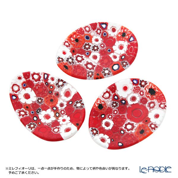 エルコーレモレッティ ミレフィオーリ ミニプレート オーバル 7×5cm レッド系 R
