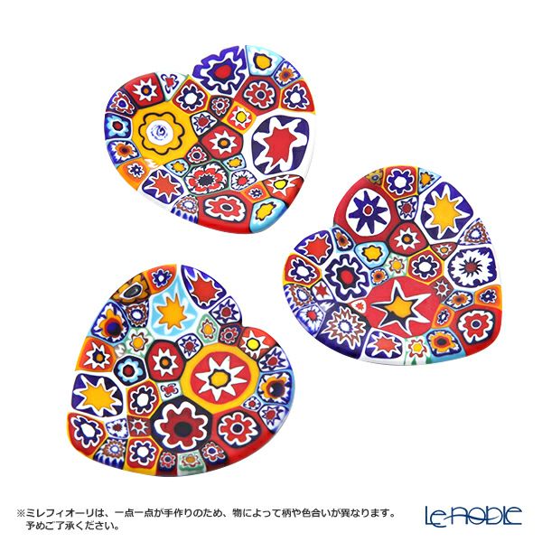 エルコーレモレッティ ミレフィオーリ ミニプレート ハート 7×7cm ゲンショク多彩 100