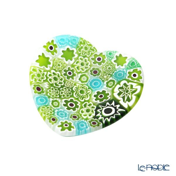 エルコーレモレッティ ミレフィオーリ ミニプレート ハート 7×7cm グリーン系 G