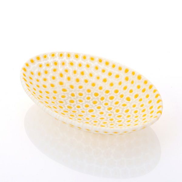 エルコーレモレッティ ミレフィオーリ オーバルプレート 7.5×10.5cm イエロー×ホワイト（59）