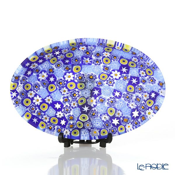 エルコーレモレッティ ミレフィオーリ オーバルプレート 7.5×10.5cm ブルー系（212）