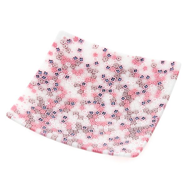 エルコーレモレッティ ミレフィオーリ プレート 18×18cm ピンク×ホワイト 430