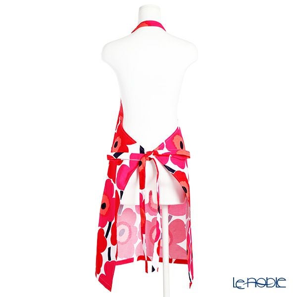 マリメッコ（marimekko） Pieni Unikko ピエニ ウニッコ エプロン ホワイト×レッド 着丈84×身幅83cm コットン