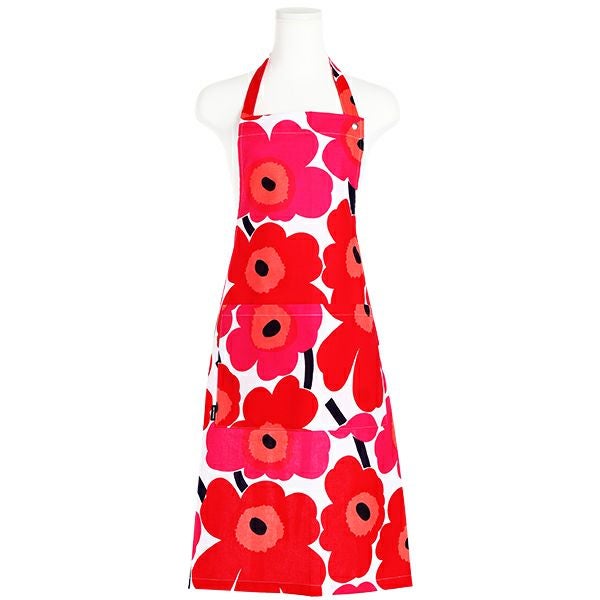 マリメッコ（marimekko） Pieni Unikko ピエニ ウニッコ エプロン ホワイト×レッド 着丈84×身幅83cm コットン