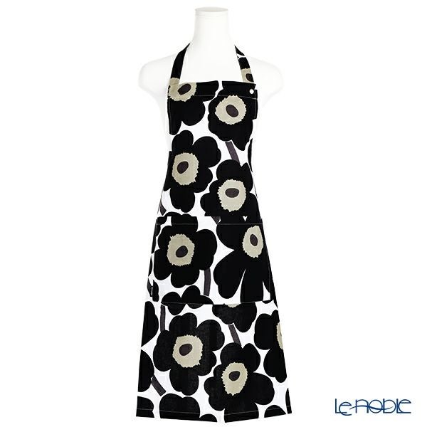 マリメッコ（marimekko） Pieni Unikko ピエニ ウニッコ エプロン ホワイト×ブラック 着丈84×身幅83cm コットン