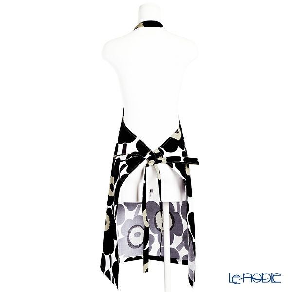 マリメッコ（marimekko） Pieni Unikko ピエニ ウニッコ エプロン ホワイト×ブラック 着丈84×身幅83cm コットン