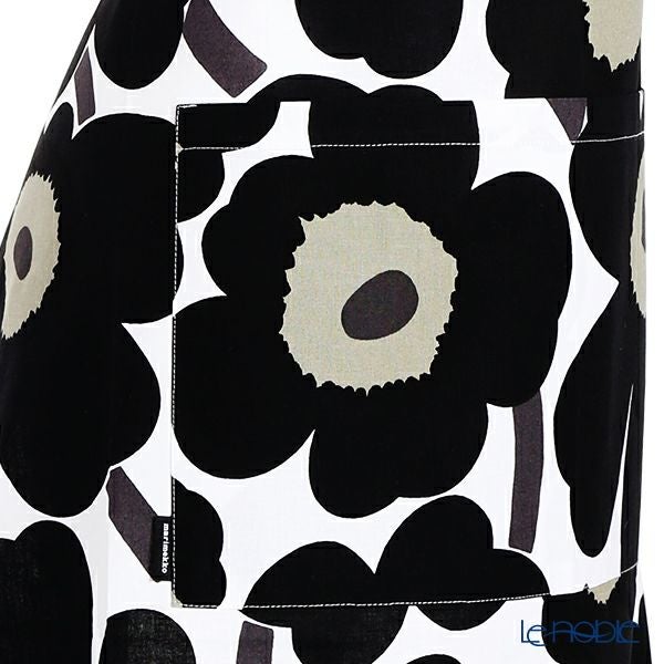 マリメッコ（marimekko） Pieni Unikko ピエニ ウニッコ エプロン ホワイト×ブラック 着丈84×身幅83cm コットン