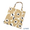 マリメッコ（marimekko） Unikko ウニッコ ファブリックバッグ 43cm ホワイト×ベージュ×ダークブルー コットン 069915-185／20SS