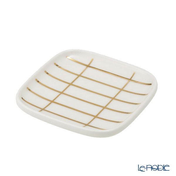 マリメッコ（marimekko） Tiiliskivi ティイリスキヴィ／煉瓦 れんが プレート 10×10cm ホワイト×ゴールド 072041-120／22AW